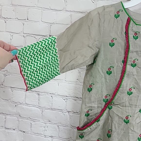 J. Girls 10/12 Green Floral Cotton A-Line Printed Kurti Pakistani Tunic Dress - Picture 5 of 12